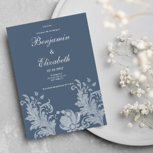 Einfache lila blaue Blumenspitze Hochzeit Einladung