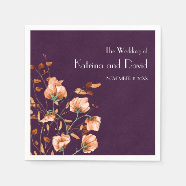 Einfache Lila Burnt Orange Hochzeit im Herbst Serviette (Vorderseite)