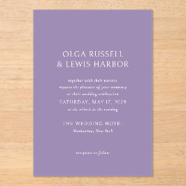 Einfache Lila Hochzeit Acryleinladungen