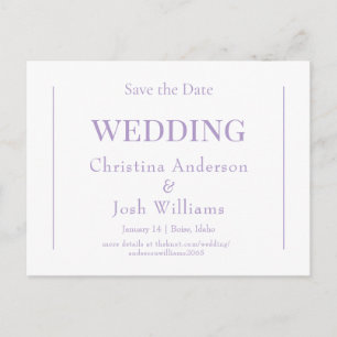 Einfache lila Hochzeit-Save-the-Date-Postkarte Postkarte