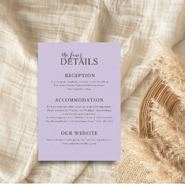 Einfache Lila Hochzeitsdetails Begleitkarte