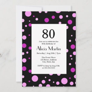 Einfache Lila Lilac Polka Dot Black 80. Geburtstag Einladung
