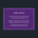 Einfache Lila Monogram Elegante Hochzeit Begleitkarte<br><div class="desc">Einfache Hochzeitszimmerkarte mit modernem, aber elegantem Design mit Details, die von einem dünnen Rand umgeben sind. Der gesamte Text ist auf einem lila Hintergrund weiß. Die Schriftart und Hintergrundfarben können durch Anklicken des Buttons "Anpassen" in beliebig viele Farben geändert werden. Ein elegantes und stilvolles Design, das sich ideal für ein...</div>