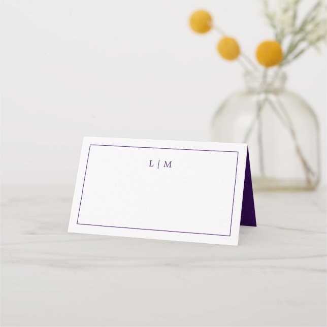 Einfache Lila Monogram Elegante Hochzeit Platzkarte