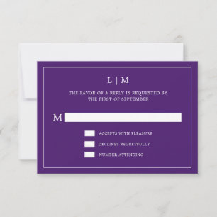 Einfache Lila Monogram Elegante Hochzeit RSVP Karte