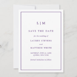 Einfache Lila Monogram Elegante Hochzeit Save The Date