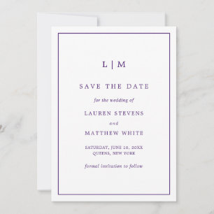 Einfache Lila Monogram Elegante Hochzeit Save The Date