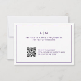 Einfache Lila Monogram QR Code Elegante Hochzeit RSVP Karte