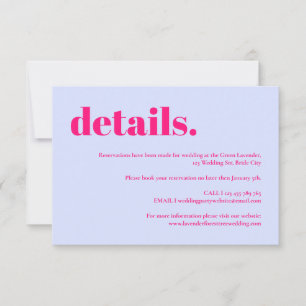 Einfache lila rosa Hochzeitsdetails RSVP Karte