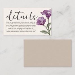 Einfache lila und beige Wildblume für Hochzeiten Begleitkarte