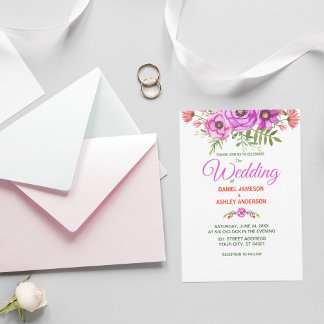 Einfache Lila Violettblütenhochzeit Einladung