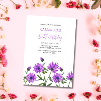 Einfache Lila Xeranthema Blumengeburt Party Einladung