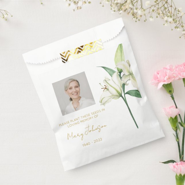 Einfache Lilien-Foto-Trauer-Samen Geschenktütchen (Versiegelt)