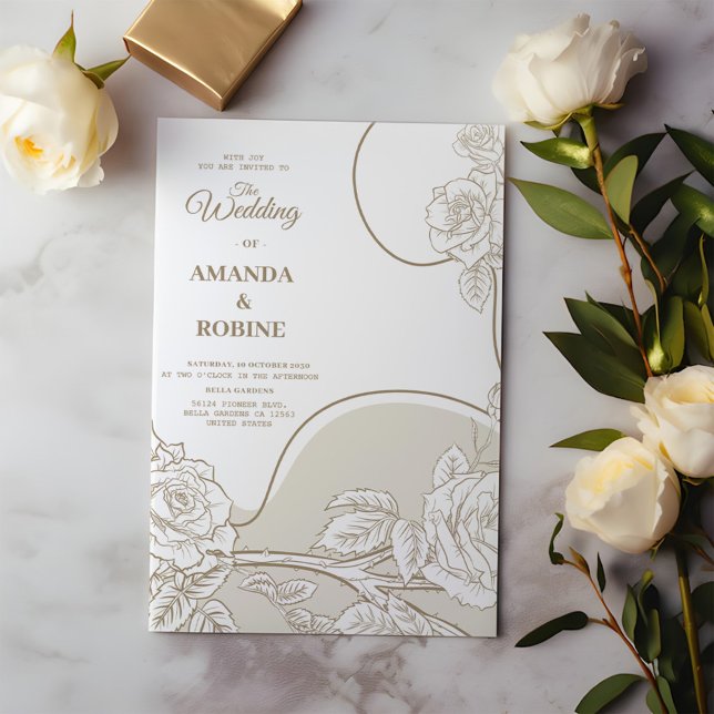 Einfache Line Art Blumenzettel Einladung (Von Creator hochgeladen)