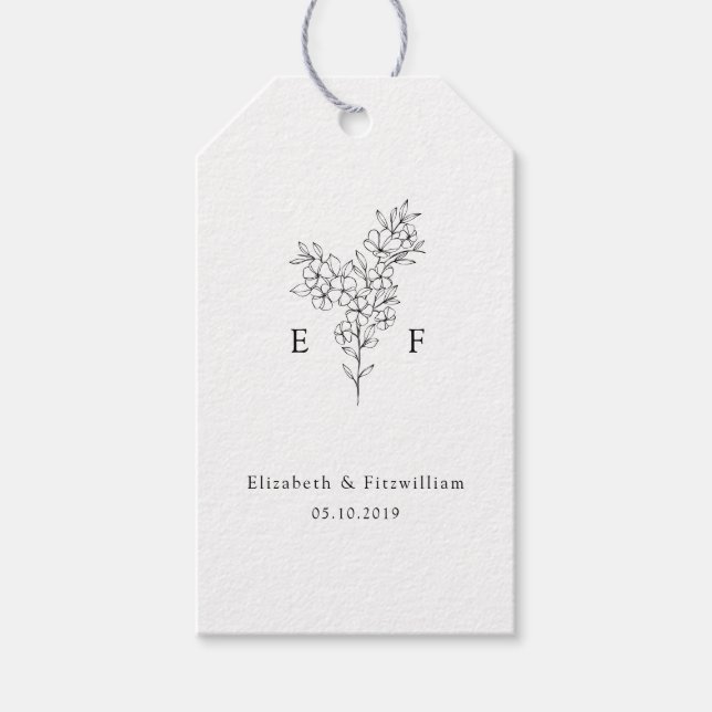 Einfache Line Cherry Blossom Wreath Monogram Weddi Geschenkanhänger (Vorderseite)