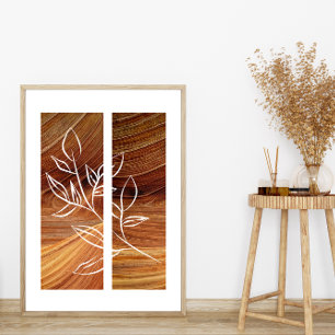 Einfache Linie Art Leaf Kontur Rich Holz Hintergru Poster