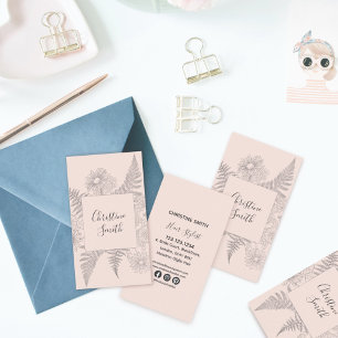 Einfache Linie Gezeichnet Pink Blush Floral Daisy Visitenkarte