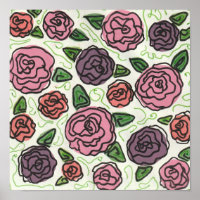 Einfache Linie Zeichnend Rote und Lila Rose