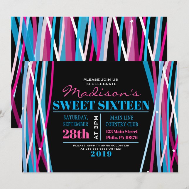 EINFACHE LINIEN 16 . Geburtstag 16 Einladung (Vorne/Hinten)