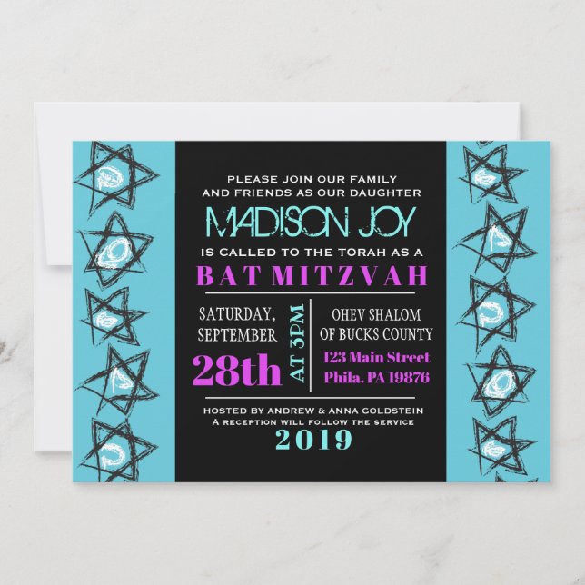EINFACHE LINIEN Bat Bar Mitzvah Einladung (Vorderseite)