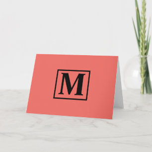 Einfache "Living Coral" Minimalist Monogram Anmerk Karte