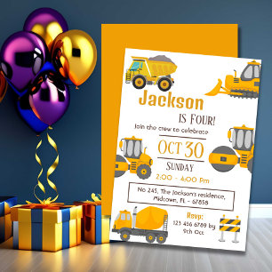 Einfache LKW-Kinder niedlich 4. Geburtstag Einladung