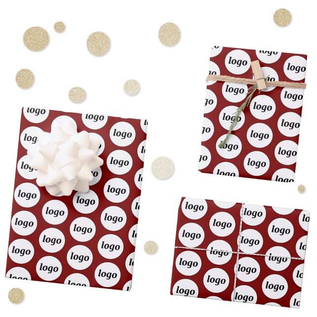 Einfache Logo-Branding-Muster Burgund Geschenkpapier Set (Simple logo pattern business branding promotional wrapping paper sheets)