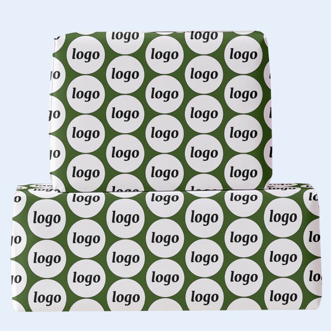 Einfache Logo-Business-Muster Forest Green Geschenkpapier (Logo pattern business promotional branding gift wrapping paper in forest green)