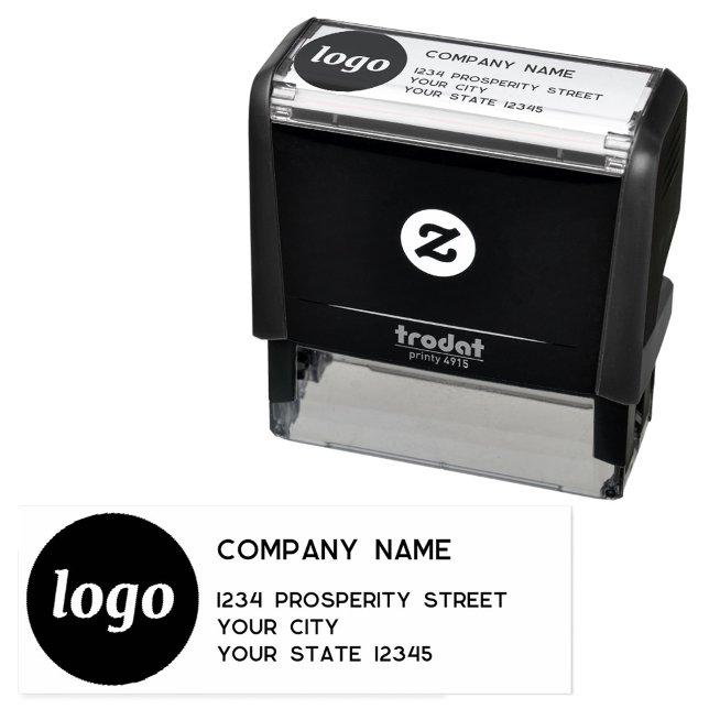 Einfache Logo-Firma Rücksendeadresse Permastempel (Logo with text business promotional self inking stamp)