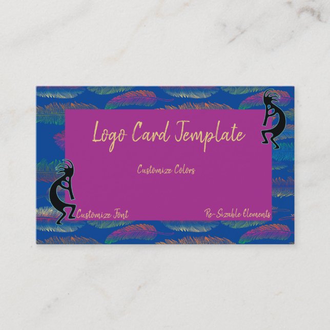 Einfache Logo Kokopelli Feathers Business Card Visitenkarte (Vorderseite)