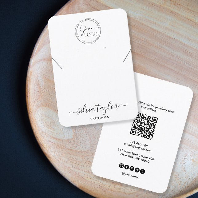 Einfache Logo QR-Code-Kette Ohrring-Display-Karte Visitenkarte (simple minimalist jewelry display card with qr code and your logo)