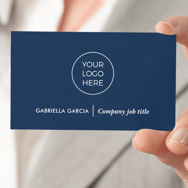 Einfache Logo QR Code Navy Blue Business Card Visitenkarte (Front side of card shown in 3.5 x 2.0 inch, add your business details and QR Code on the backside.)