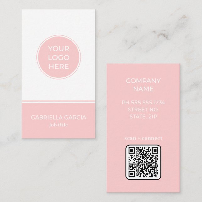 Einfache Logo-QR-Code-Visitenkarte in Rosa Visitenkarte (Vorne/Hinten)