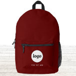 Einfache Logo Text Werbung Business Burgundy Red Bedruckter Rucksack<br><div class="desc">Fügen Sie Ihr eigenes Logo und Textauswahl zu diesem Design hinzu. Entfernen Sie den Text,  wenn Sie es vorziehen. Minimalistisch und beruflich. Ideal für ein Werbeprodukt für Ihre Kunden und Kunden. Weitere Versionen finden Sie in der Auflistung.</div>