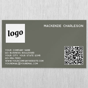 Einfache Logo- und QR-Code-Seite Grün Magnetische Visitenkarte