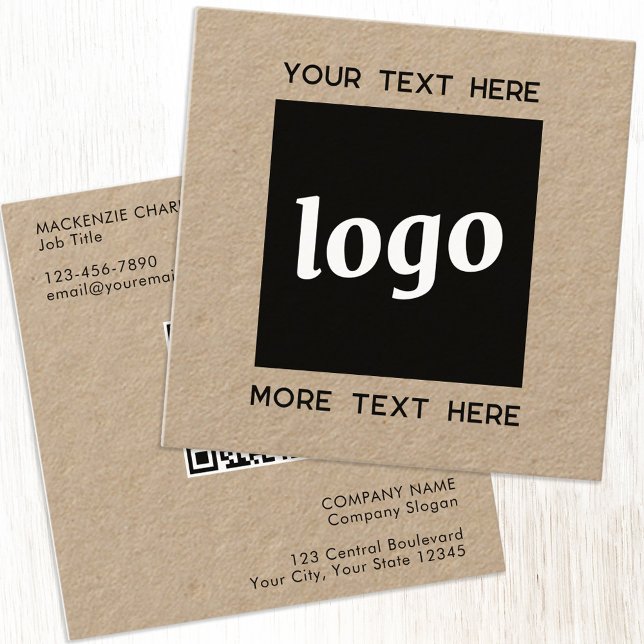Einfache Logo- und Text-QR-Code Kraft Quadratische Visitenkarte (Simple logo with text and QR code square Kraft business cards)