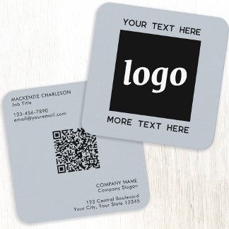 Einfache Logo- und Text-QR-Code-Pulver Blau Quadratische Visitenkarte