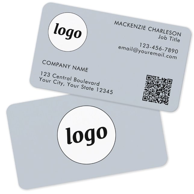 Einfache Logo- und Text-QR-Code-Pulver Blau Visitenkarte (Logo and QR code custom text professional business card)