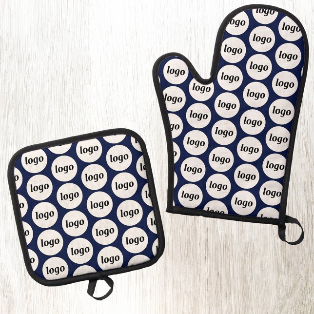 Einfache Logo-Werbemuster Navy Blue Ofenhandschuh & Topflappen-Set (Simple logo pattern business branding promotional navy blue oven mitt and pot holder)
