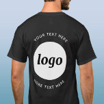Einfache Logos mit T - Shirt für Textverarbeitung<br><div class="desc">Fügen Sie Ihr eigenes Logo und Textauswahl zu diesem Backprint unisex-Design hinzu. Entfernen Sie den oberen oder unteren Text,  wenn Sie es vorziehen. Minimalistisch und beruflich. Ideal für Mitarbeitermarken,  Mitarbeiter-Uniformen oder als Werbeprodukt für Ihre Kunden und Kunden.</div>