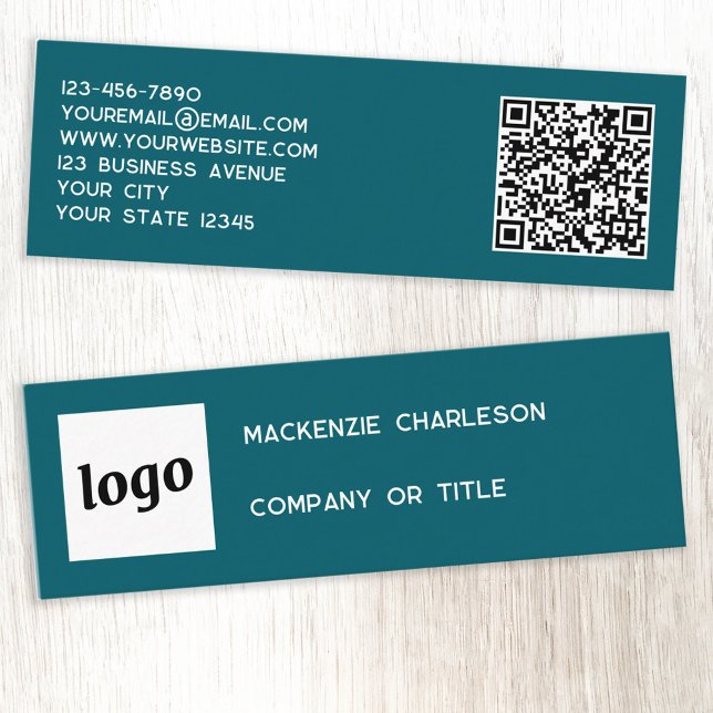 Einfache Logos und QR-Code Aquamarin grün Mini Visitenkarte (Simple logo QR code custom text professional branding mini business card teal green)