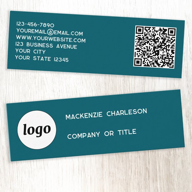 Einfache Logos und QR-Code Aquamarin grün Mini Visitenkarte (Simple logo QR code custom text professional branding mini business card teal green)