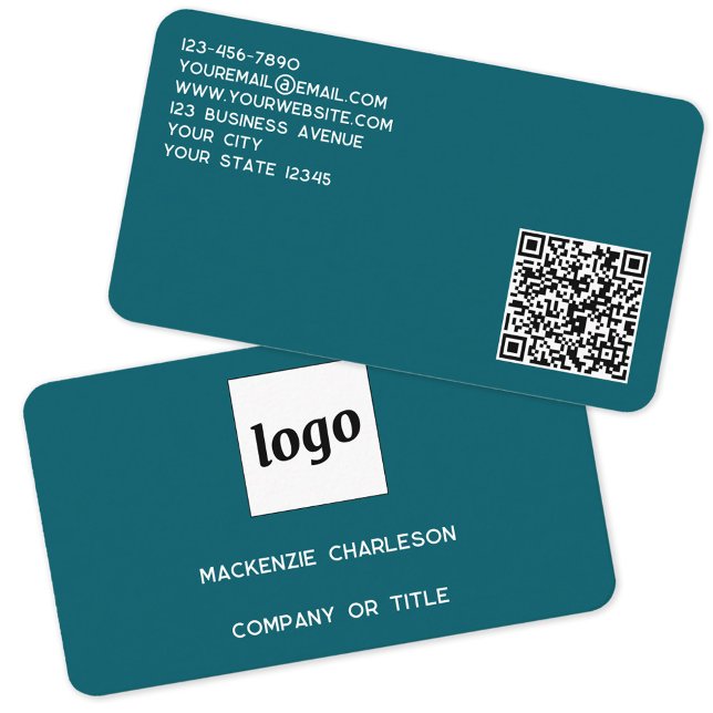 Einfache Logos und QR-Code Aquamarin grün Visitenkarte (Simple logo QR code custom text professional branding promotional business card teal green)