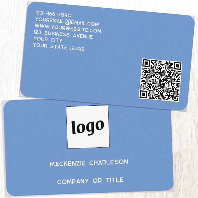 Einfache Logos und QR-Code blau Visitenkarte (Logo QR code custom blue business card)