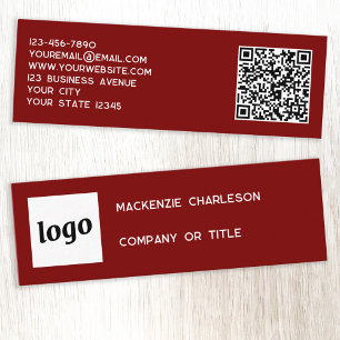 Einfache Logos und QR-Code Dunkle Burgundy Red Mini Visitenkarte