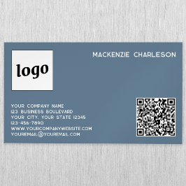 Einfache Logos und QR-Code Dusty Blue Gray Magnetische Visitenkarte