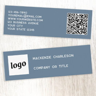 Einfache Logos und QR-Code Dusty Blue Gray Mini Visitenkarte