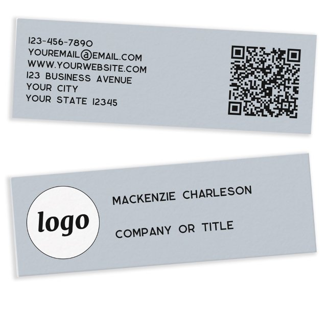 Einfache Logos und QR-Code Dusty Powder Blue Mini Visitenkarte (Logo and QR code custom text professional mini business card)