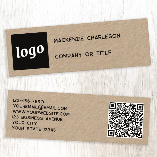 Einfache Logos und QR-Code Kraft Mini Visitenkarte (Logo QR code and text custom Kraft business cards)