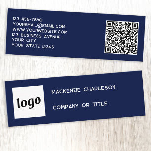 Einfache Logos und QR-Code Navy Blue Mini Visitenkarte